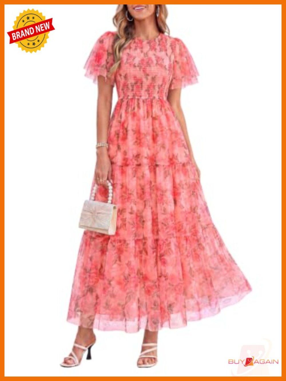Women Tulle Floral Flowy Maxi Dress Fit Flare Semi Formal